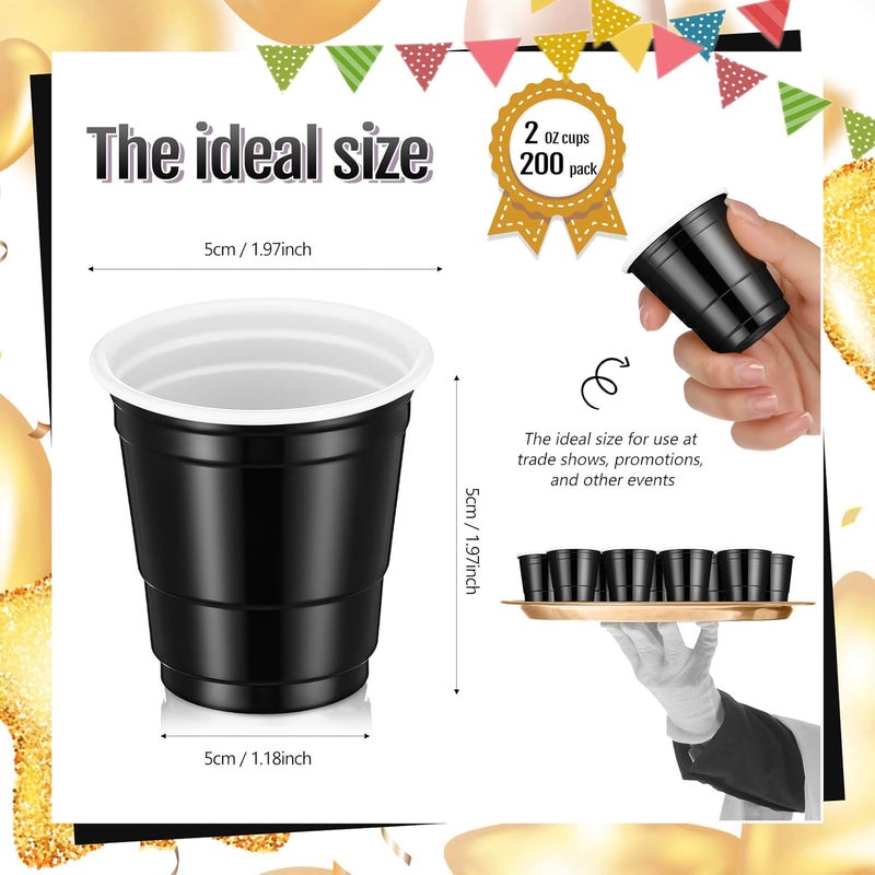 Layhit 200 Pack 2oz Shot Cups Plastic Shot Glasses Mini Disposable Cups for Valentines Day Wedding Birthday Party Supplies Beer Drinking Serving Snacks Samples Tastings(Black) - Image 2